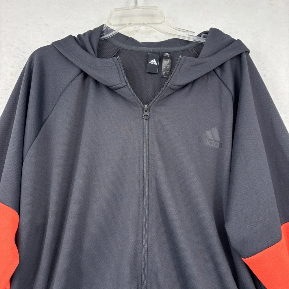 Adidas Hoodie Jacket Mens 2XL Grey Orange Colorblock Full Zip Raglan Pockets